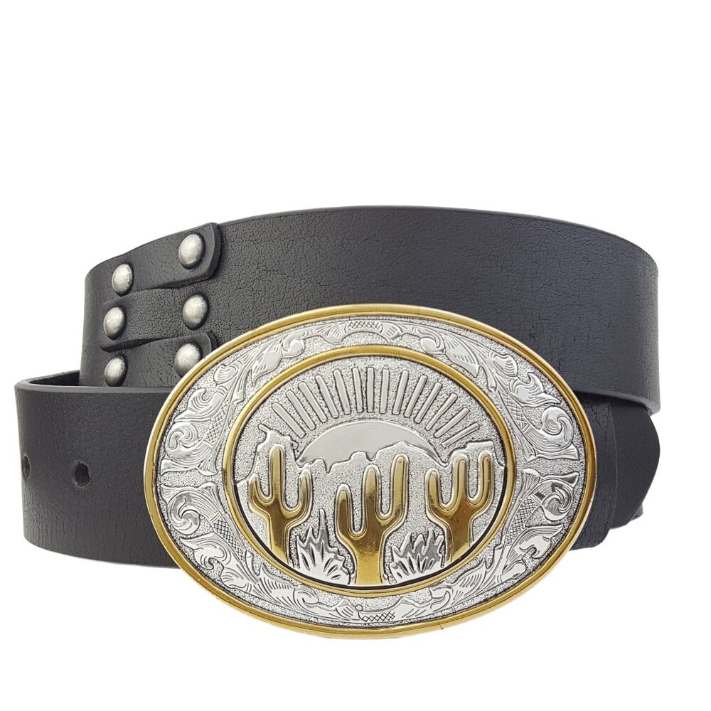 Genuine Studded Leather Belt w. Cactus Buckle